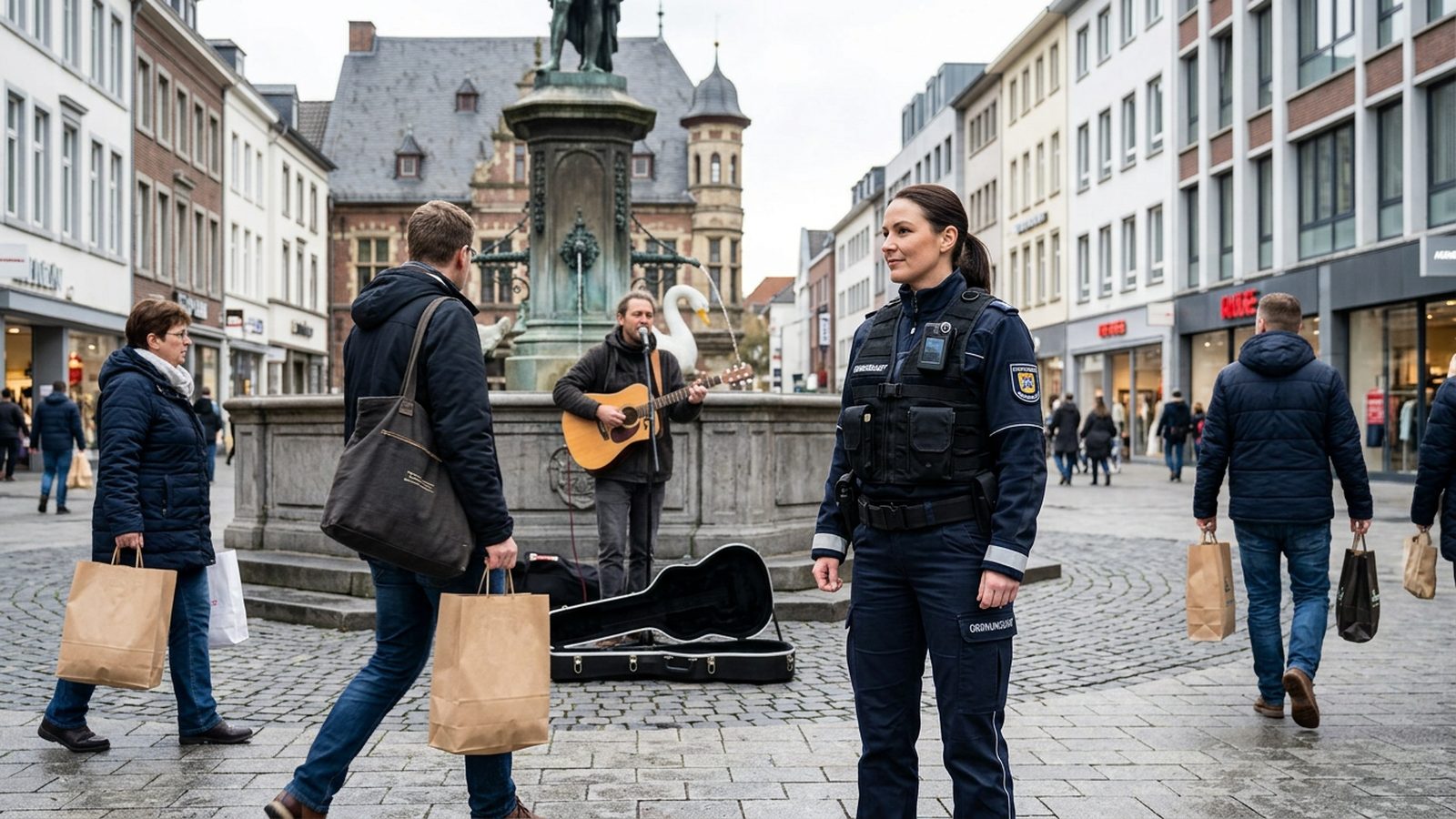 Ordnungsamt Krefeld am Schwanenmarkt mit Body-Cam
