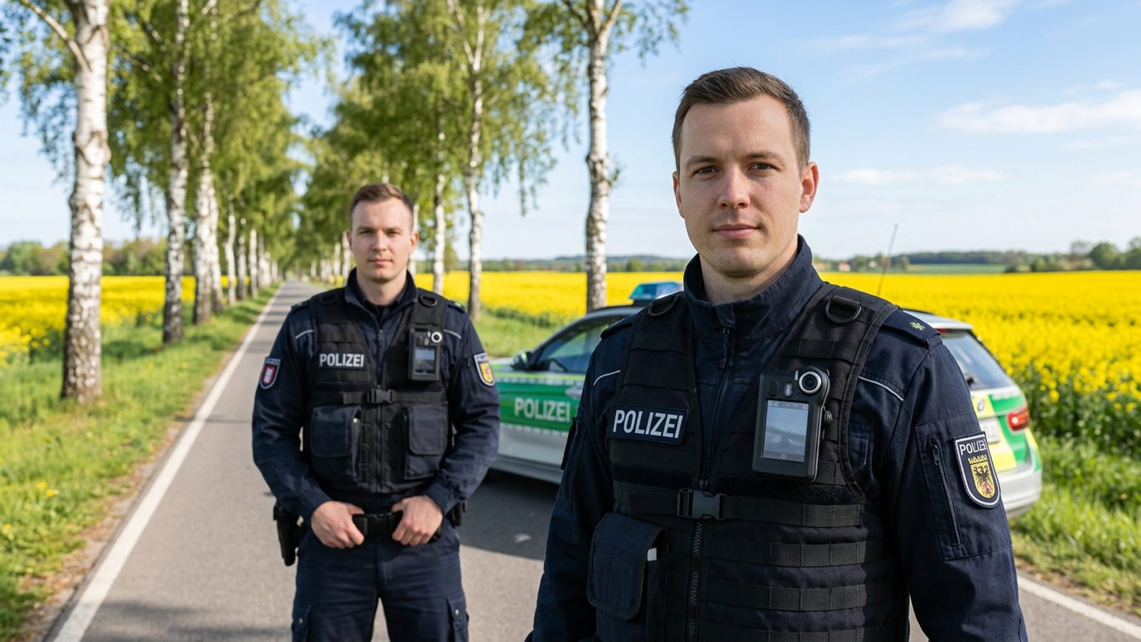 Polizei Brandenburg auf Birkenallee mit Body-Cam